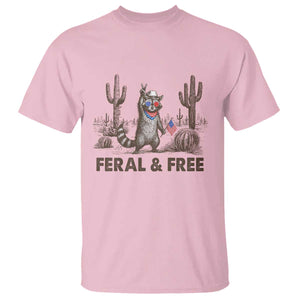 Feral & Free Raccoon T Shirt Funny 4th of July Cowboy Meme Retro Independence Day TS10 Light Pink Print Your Wear