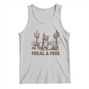 Feral & Free Raccoon Tank Top Funny 4th of July Cowboy Meme Retro Independence Day TS10 Ash Print Your Wear