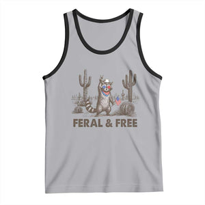 Feral & Free Raccoon Tank Top Funny 4th of July Cowboy Meme Retro Independence Day TS10 Athletic Heather Black Print Your Wear
