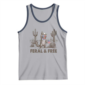 Feral & Free Raccoon Tank Top Funny 4th of July Cowboy Meme Retro Independence Day TS10 Athletic Heather Navy Print Your Wear