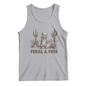 Feral & Free Raccoon Tank Top Funny 4th of July Cowboy Meme Retro Independence Day TS10 Athletic Heather Print Your Wear