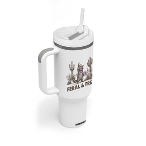 Feral & Free Raccoon Tumbler With Handle Funny 4th of July Cowboy Meme Retro Independence Day TS10 Print Your Wear