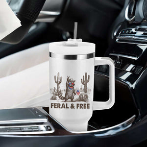 Feral & Free Raccoon Tumbler With Handle Funny 4th of July Cowboy Meme Retro Independence Day TS10 Print Your Wear