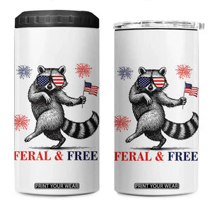Feral and Free Dancing Raccoon 4 in 1 Can Cooler Tumbler Funny 4th July Patriotic Animal US Flag and Fireworks TS02 One Size: 16 oz White Print Your Wear