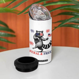 Feral and Free Dancing Raccoon 4 in 1 Can Cooler Tumbler Funny 4th July Patriotic Animal US Flag and Fireworks TS02 Print Your Wear