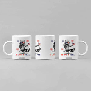 Feral and Free Dancing Raccoon Coffee Mug Funny 4th July Patriotic Animal US Flag and Fireworks TS02 Print Your Wear