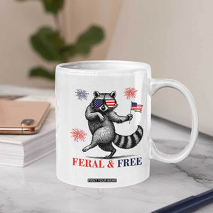 Feral and Free Dancing Raccoon Coffee Mug Funny 4th July Patriotic Animal US Flag and Fireworks TS02 Print Your Wear