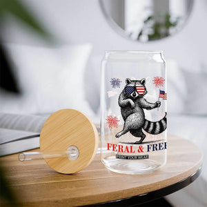 Feral and Free Dancing Raccoon Glass Can Funny 4th July Patriotic Animal US Flag and Fireworks TS02 Print Your Wear