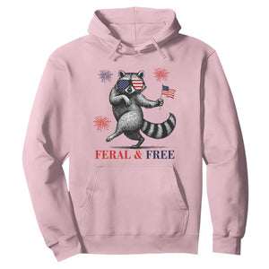 Feral and Free Dancing Raccoon Hoodie Funny 4th July Patriotic Animal US Flag and Fireworks TS02 Light Pink Print Your Wear