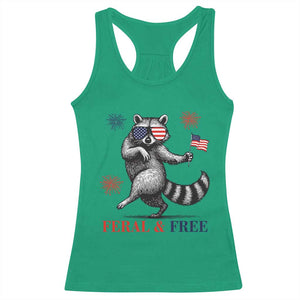 Feral and Free Dancing Raccoon Racerback Tank Top Funny 4th July Patriotic Animal US Flag and Fireworks TS02 Irish Green Print Your Wear