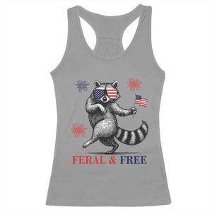 Feral and Free Dancing Raccoon Racerback Tank Top Funny 4th July Patriotic Animal US Flag and Fireworks TS02 Sport Gray Print Your Wear