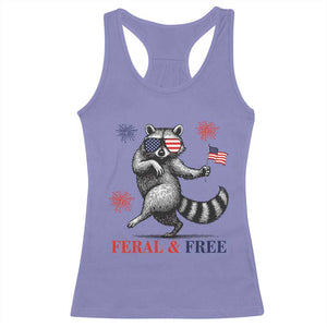 Feral and Free Dancing Raccoon Racerback Tank Top Funny 4th July Patriotic Animal US Flag and Fireworks TS02 Violet Print Your Wear