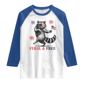 Feral and Free Dancing Raccoon Raglan Shirt Funny 4th July Patriotic Animal US Flag and Fireworks TS02 White Royal Print Your Wear