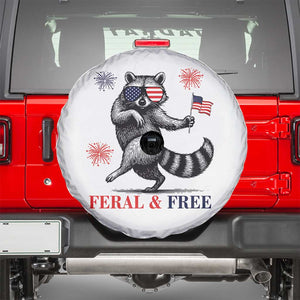 Feral and Free Dancing Raccoon Spare Tire Cover Funny 4th July Patriotic Animal US Flag and Fireworks TS02 White Print Your Wear