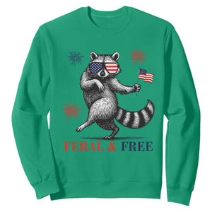 Feral and Free Dancing Raccoon Sweatshirt Funny 4th July Patriotic Animal US Flag and Fireworks TS02 Irish Green Print Your Wear