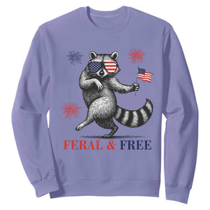 Feral and Free Dancing Raccoon Sweatshirt Funny 4th July Patriotic Animal US Flag and Fireworks TS02 Violet Print Your Wear