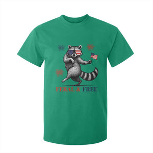 Feral and Free Dancing Raccoon T Shirt For Kid Funny 4th July Patriotic Animal US Flag and Fireworks TS02 Irish Green Print Your Wear