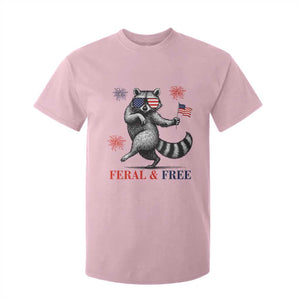Feral and Free Dancing Raccoon T Shirt For Kid Funny 4th July Patriotic Animal US Flag and Fireworks TS02 Light Pink Print Your Wear