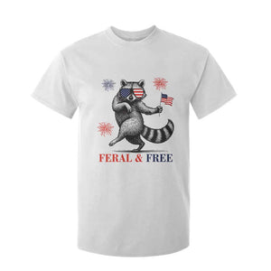 Feral and Free Dancing Raccoon T Shirt For Kid Funny 4th July Patriotic Animal US Flag and Fireworks TS02 White Print Your Wear