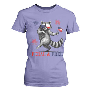 Feral and Free Dancing Raccoon T Shirt For Women Funny 4th July Patriotic Animal US Flag and Fireworks TS02 Violet Print Your Wear