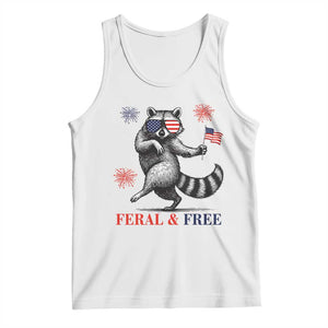 Feral and Free Dancing Raccoon Tank Top Funny 4th July Patriotic Animal US Flag and Fireworks TS02 White Print Your Wear
