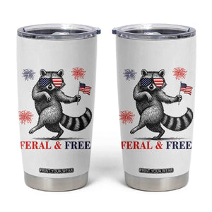 Feral and Free Dancing Raccoon Tumbler Cup Funny 4th July Patriotic Animal US Flag and Fireworks TS02 White Print Your Wear
