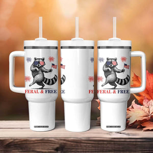 Feral and Free Dancing Raccoon Tumbler With Handle Funny 4th July Patriotic Animal US Flag and Fireworks TS02 Print Your Wear