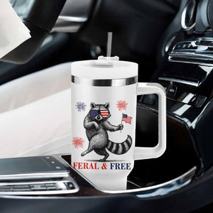 Feral and Free Dancing Raccoon Tumbler With Handle Funny 4th July Patriotic Animal US Flag and Fireworks TS02 Print Your Wear