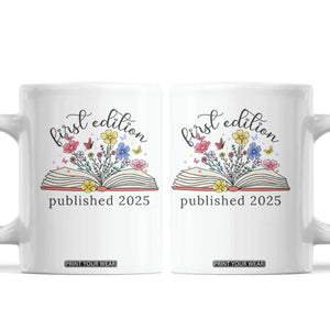 First Edition Published 2025 Coffee Mug Littlest Bookworm Funny Annoucement Baby Shower TS10 White Print Your Wear
