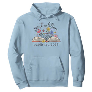 First Edition Published 2025 Hoodie Littlest Bookworm Funny Annoucement Baby Shower TS10 Light Blue Print Your Wear