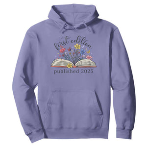 First Edition Published 2025 Hoodie Littlest Bookworm Funny Annoucement Baby Shower TS10 Violet Print Your Wear