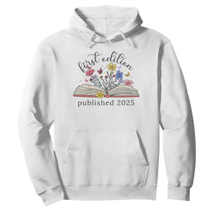 First Edition Published 2025 Hoodie Littlest Bookworm Funny Annoucement Baby Shower TS10 White Print Your Wear