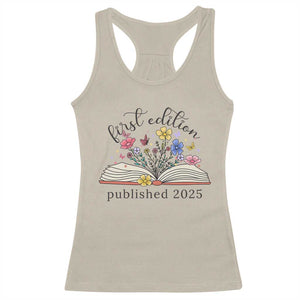 First Edition Published 2025 Racerback Tank Top Littlest Bookworm Funny Annoucement Baby Shower TS10 Sand Print Your Wear