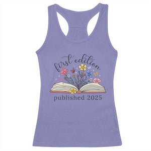 First Edition Published 2025 Racerback Tank Top Littlest Bookworm Funny Annoucement Baby Shower TS10 Violet Print Your Wear