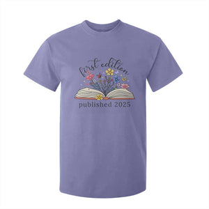 First Edition Published 2025 T Shirt For Kid Littlest Bookworm Funny Annoucement Baby Shower TS10 Violet Print Your Wear
