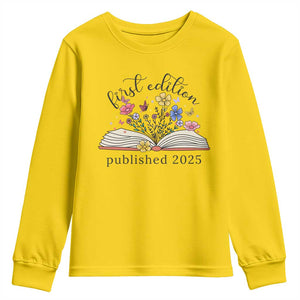 First Edition Published 2025 Youth Sweatshirt Littlest Bookworm Funny Annoucement Baby Shower TS10 Daisy Print Your Wear