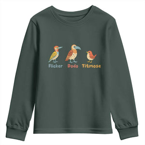 Flicker Dodo Titmouse Subtle FDT Youth Sweatshirt Funny Bird Lover Nature TS02 Dark Forest Green Print Your Wear
