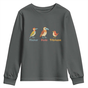 Flicker Dodo Titmouse Subtle FDT Youth Sweatshirt Funny Bird Lover Nature TS02 Dark Heather Print Your Wear
