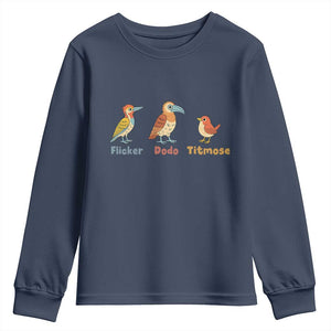 Flicker Dodo Titmouse Subtle FDT Youth Sweatshirt Funny Bird Lover Nature TS02 Navy Print Your Wear
