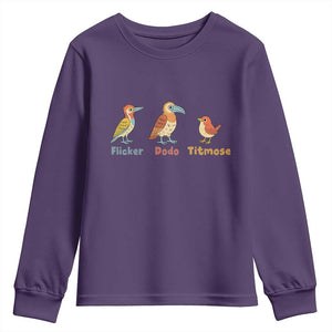 Flicker Dodo Titmouse Subtle FDT Youth Sweatshirt Funny Bird Lover Nature TS02 Purple Print Your Wear