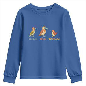 Flicker Dodo Titmouse Subtle FDT Youth Sweatshirt Funny Bird Lover Nature TS02 Royal Blue Print Your Wear