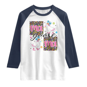 Floral Mama Goose Raglan Shirt Coquette Vintage Aesthetic Geese Mom Mothers Day TS02 White Navy Print Your Wear