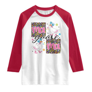 Floral Mama Goose Raglan Shirt Coquette Vintage Aesthetic Geese Mom Mothers Day TS02 White Red Print Your Wear