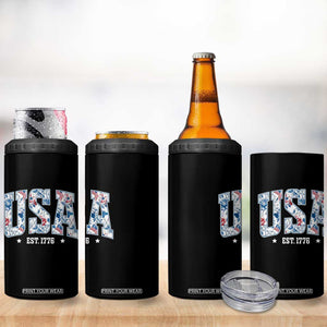 Floral USA 4 in 1 Can Cooler Tumbler Est 1776 Patriotic American Girl 4th of July TS10 Print Your Wear