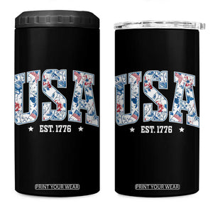 Floral USA 4 in 1 Can Cooler Tumbler Est 1776 Patriotic American Girl 4th of July TS10 One Size: 16 oz Black Print Your Wear