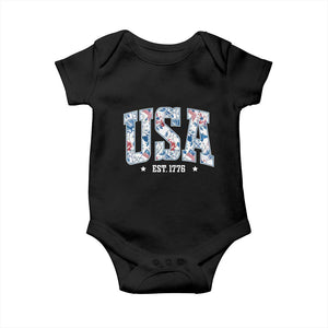 Floral USA Baby Onesie Est 1776 Patriotic American Girl 4th of July TS10 Black Print Your Wear