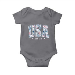 Floral USA Baby Onesie Est 1776 Patriotic American Girl 4th of July TS10 Charcoal Print Your Wear