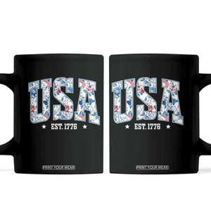 Floral USA Coffee Mug Est 1776 Patriotic American Girl 4th of July TS10 Black Print Your Wear