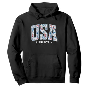 Floral USA Hoodie Est 1776 Patriotic American Girl 4th of July TS10 Black Print Your Wear