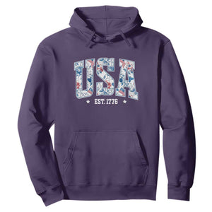 Floral USA Hoodie Est 1776 Patriotic American Girl 4th of July TS10 Purple Print Your Wear